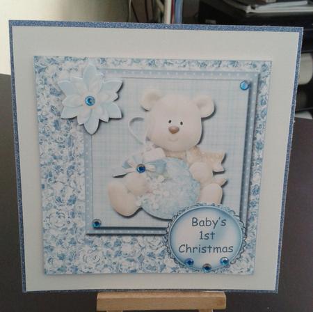 8x8 Baby Boys's First Christmas Card with Bear and Decoupage by Kirsty Davison