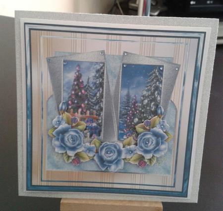 Christmas Tree and Blue Rose 7x7 Card by Kirsty Davison
