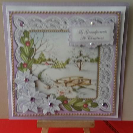Lilac Snowscene Grandparents Christmas 8in Sentiment Topper by Kirsty Davison