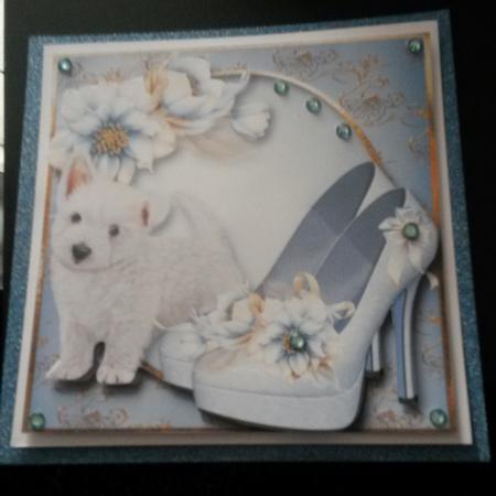 Shoes & Puppy - Beautiful Blue 8x8 Quick Topper by Kirsty Davison