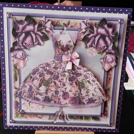 The Beautiful Vintage Floral Lilac Dress Card Front Kit by Kirsty Davison