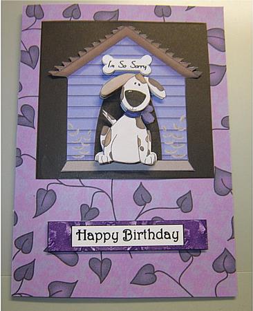 In the Dog House Kennel Shaped Decoupage Card - Wisteria by Kirsty Green