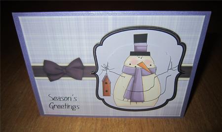 Snowman with Birdhouse Pyramage Card - Lilac by Kirsty Green