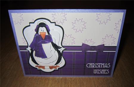 Prim Penguin Pyramage Card Front - Purple by Kirsty Green