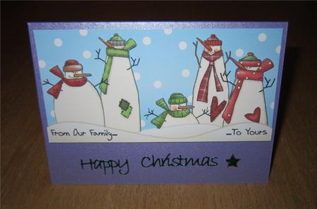 Snowman Family Decoupage Dl Card 2 - Red & Green by Kirsty Green