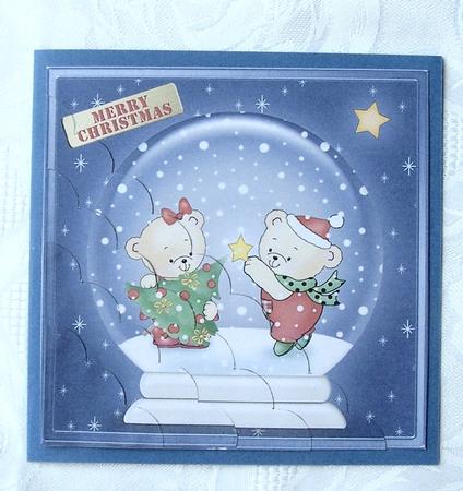 Robert and Rosie Xmas Snowglobe Scallop Corner Side Stacker by Kris Smart