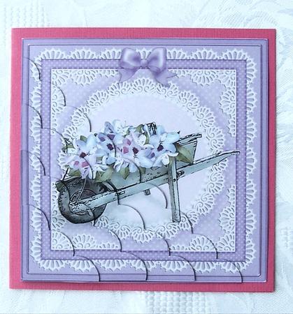 Flower Filled Wheelbarrow Scallop Corner Side Stacker by Kris Smart