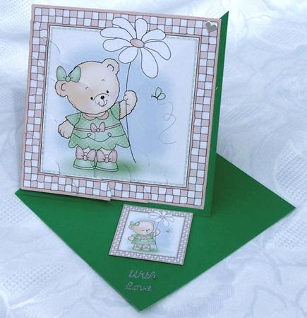Hunney Bear Rosie has a Flower - Scalloped Corner Stacker by Kris Smart