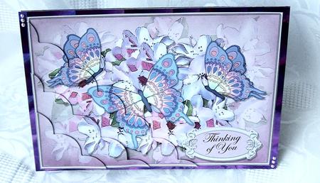 A5 Thinking of You Flowers N Butterfly Scallop Corner by Kris Smart
