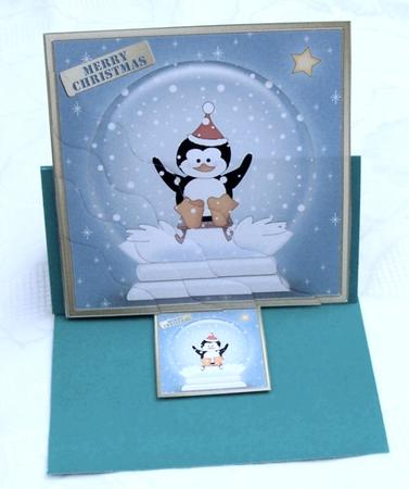 Xmas Penguin Snowglobe Wavy Corner Side Stacker Topper by Kris Smart