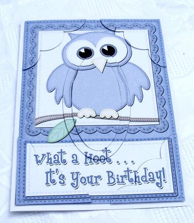 A5 What a Hoot Owl Birthday Scallop Corners and Pyramage by Kris Smart