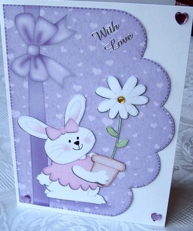 A5 Little Bunny Girl Felties Scalloped Edge N 3D Decoupage by Kris Smart