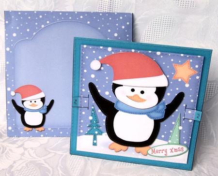3D Xmas Penguin Animated Moveable Wobble Head Card Kit by Kris Smart