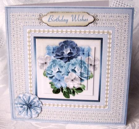 Blue Blooms 'n Lace Pyramid Card Front by Kris Smart