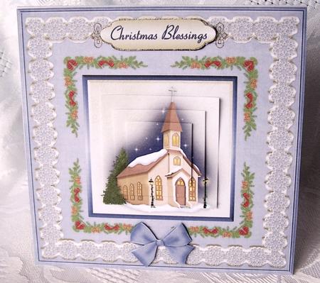 Christmas Church 'n Lace Pyramid Card Front by Kris Smart