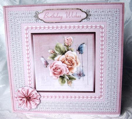 Glowing Roses 'n Lace Pyramid Card Front by Kris Smart