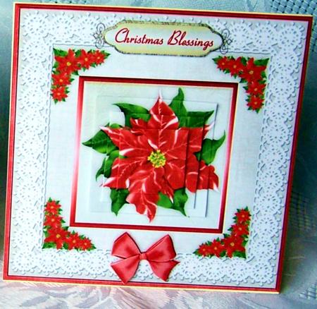 Christmas Poinsettia 'n Lace Pyramid Card Front by Kris Smart