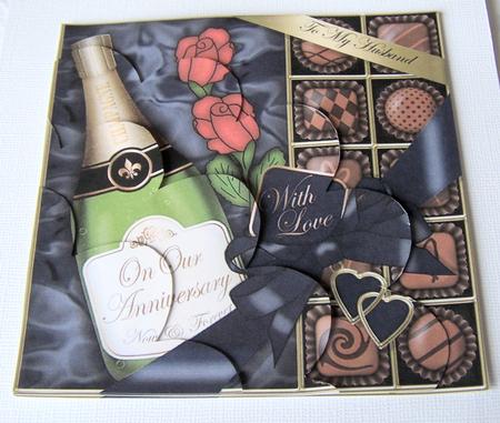 Husband Anniversary Champers Chocs N Roses Shell Edged by Kris Smart