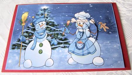Blue Christmas Snow Couple Oval Pyramid by Kris Smart