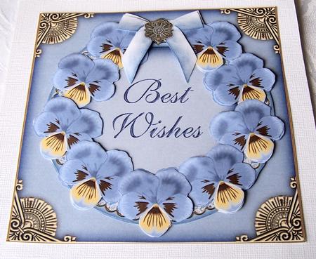 Blue Pansies Best Wishes Decoupage 3D Ring Sheet by Kris Smart