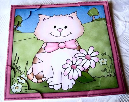 8 x 8 Cute Cat Scalloped Corner Topper by Kris Smart