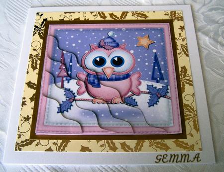 Xmas Little Hoot Wavy Corner Side Stacker Topper by Kris Smart
