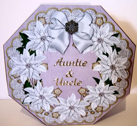 White Poinsettia Lilac Octagon Decoupage Card Kit by Kris Smart