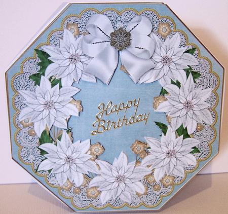White Poinsettias Teal Lace Octagon 8inch Picture Sheet by Kris Smart
