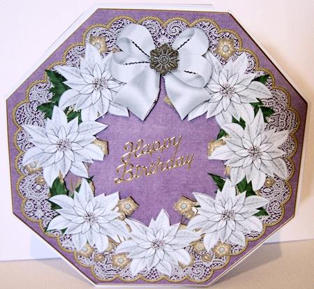 White Poinsettias Purple Lace Octagon 8inch Picture Sheet by Kris Smart
