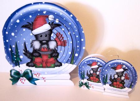 3D Xmas Scottie Dog Snowglobe Circle Pyramage Card Kit by Kris Smart
