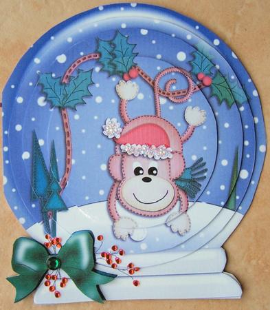 3D Xmas Chunky Monkey Snowglobe Circle Pyramage Card Kit by Kris Smart