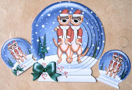 3D Xmas Meerkats Snowglobe Circle Pyramage Card Kit by Kris Smart