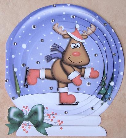 3D Xmas Skating Rudolph Snowglobe Circle Pyramage Card Kit by Kris Smart