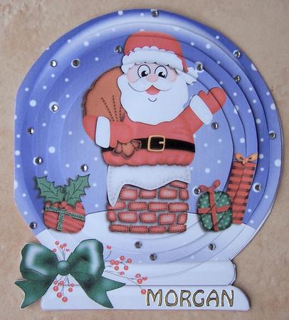 3D Xmas Santa Got Stuck Snowglobe Circle Pyramage Card Kit by Kris Smart