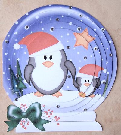 3D Xmas Penguins Snowglobe Circle Pyramage Card Kit by Kris Smart