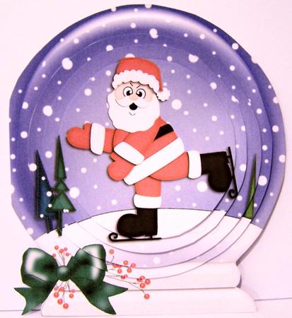 3D Xmas Skating Santa Snowglobe Circle Pyramage Card Kit by Kris Smart