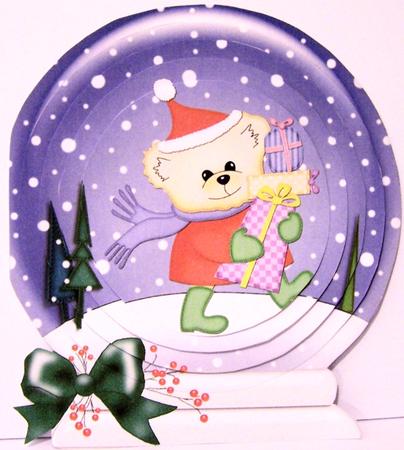 3D Xmas Teddy Snowglobe Circle Pyramage Card Kit by Kris Smart