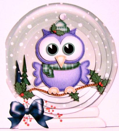 3D Xmas Little Hoot Snowglobe Circle Pyramage Card Kit by Kris Smart