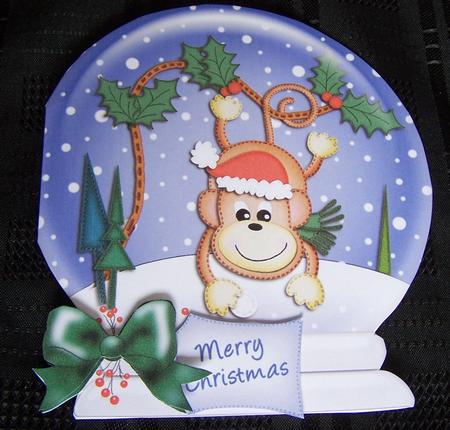 Xmas Chunky Monkey Snow Globe Shaped Card by Kris Smart