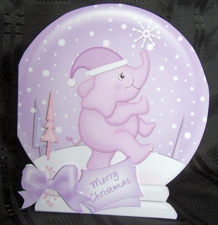 Xmas Elephant Snow Globe Shaped Card by Kris Smart