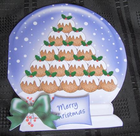Xmas Pudding Tree Snow Globe Shaped Card by Kris Smart