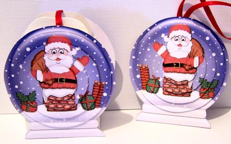 3D Xmas Santa Got Stuck Snow Globe Shaped Tree Decoration by Kris Smart