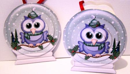 3D Xmas Little Hoot Snow Globe Shaped Tree Decoration by Kris Smart