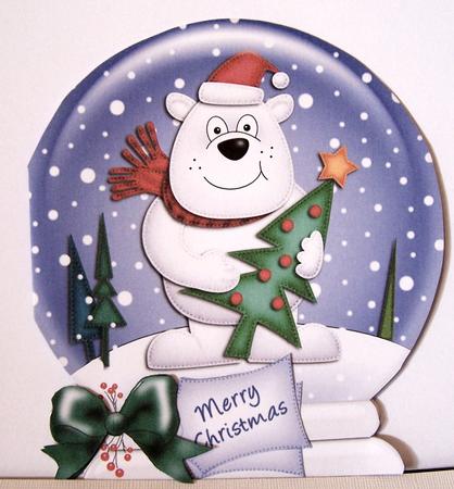 Xmas Ben Polar Bear Snow Globe Shaped Card by Kris Smart