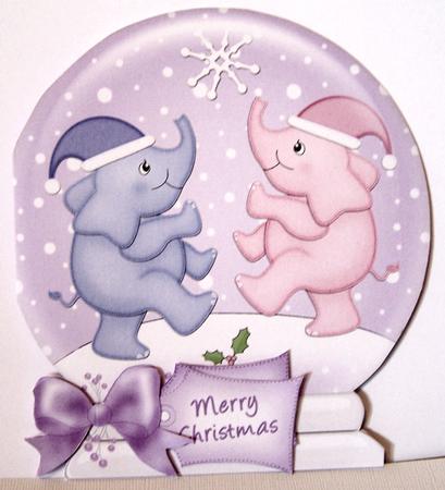 Xmas Elephants Snow Globe Shaped Card by Kris Smart