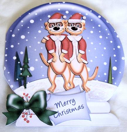 Xmas Meerkats Snow Globe Shaped Card by Kris Smart
