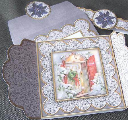 Blue Christmas Door Poinsettia 3D Scallop Wrap Card Kit by Kris Smart
