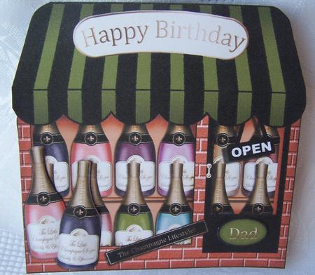 The Little Champagne Shop Shaped Card Decoupage N Greetings by Kris Smart
