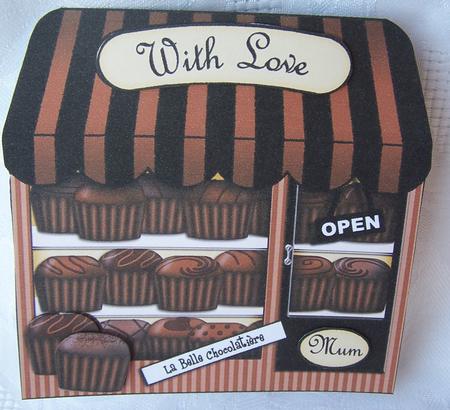 The Little Chocolate Shop Shaped Card Decoupage N Greetings by Kris Smart