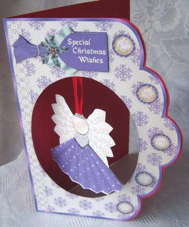Little Christmas Angel in Purple Scallop Card and Decoupage by Kris Smart